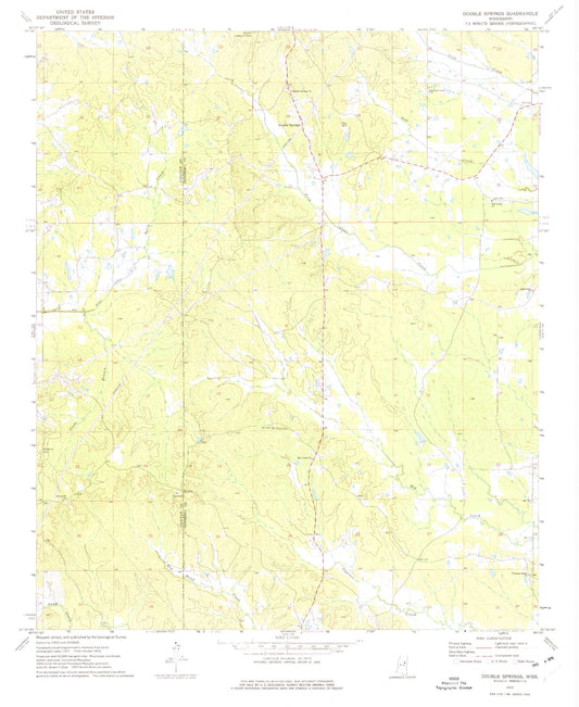 Classic USGS Double Springs Mississippi 7.5'x7.5' Topo Map Image