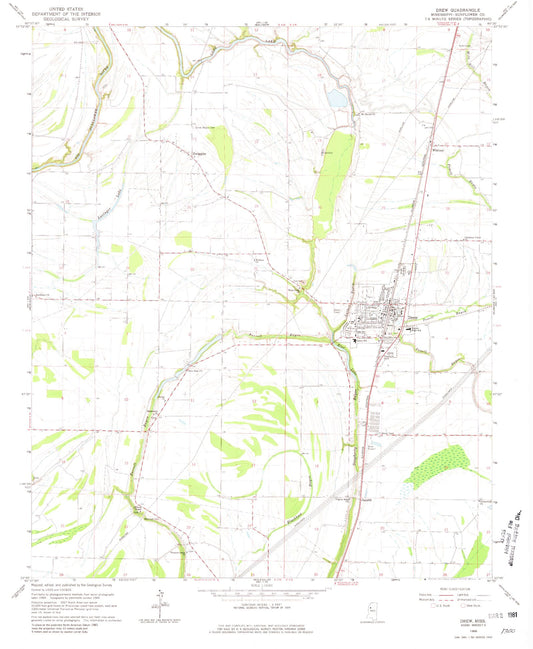 Classic USGS Drew Mississippi 7.5'x7.5' Topo Map Image