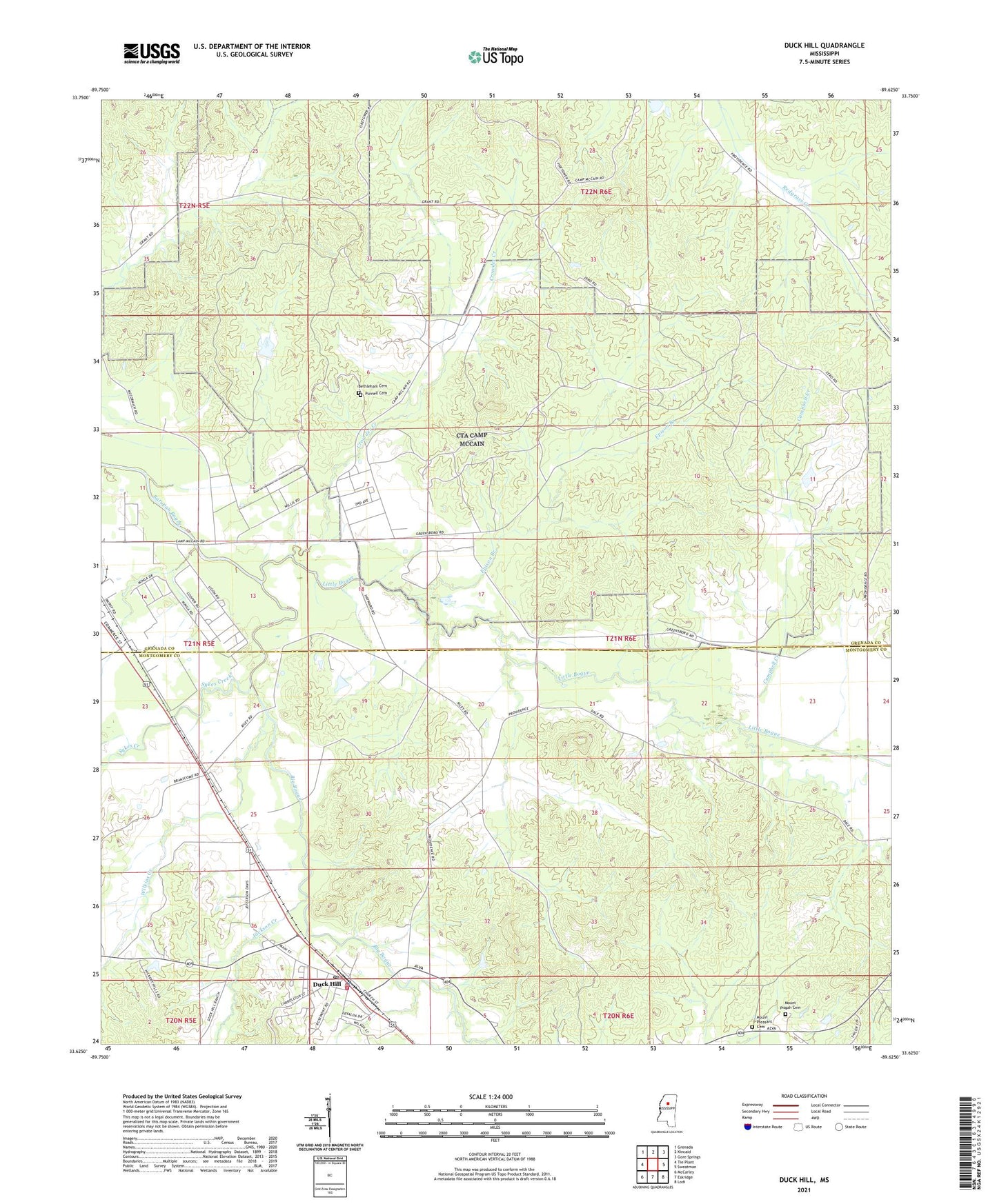 Duck Hill Mississippi US Topo Map Image