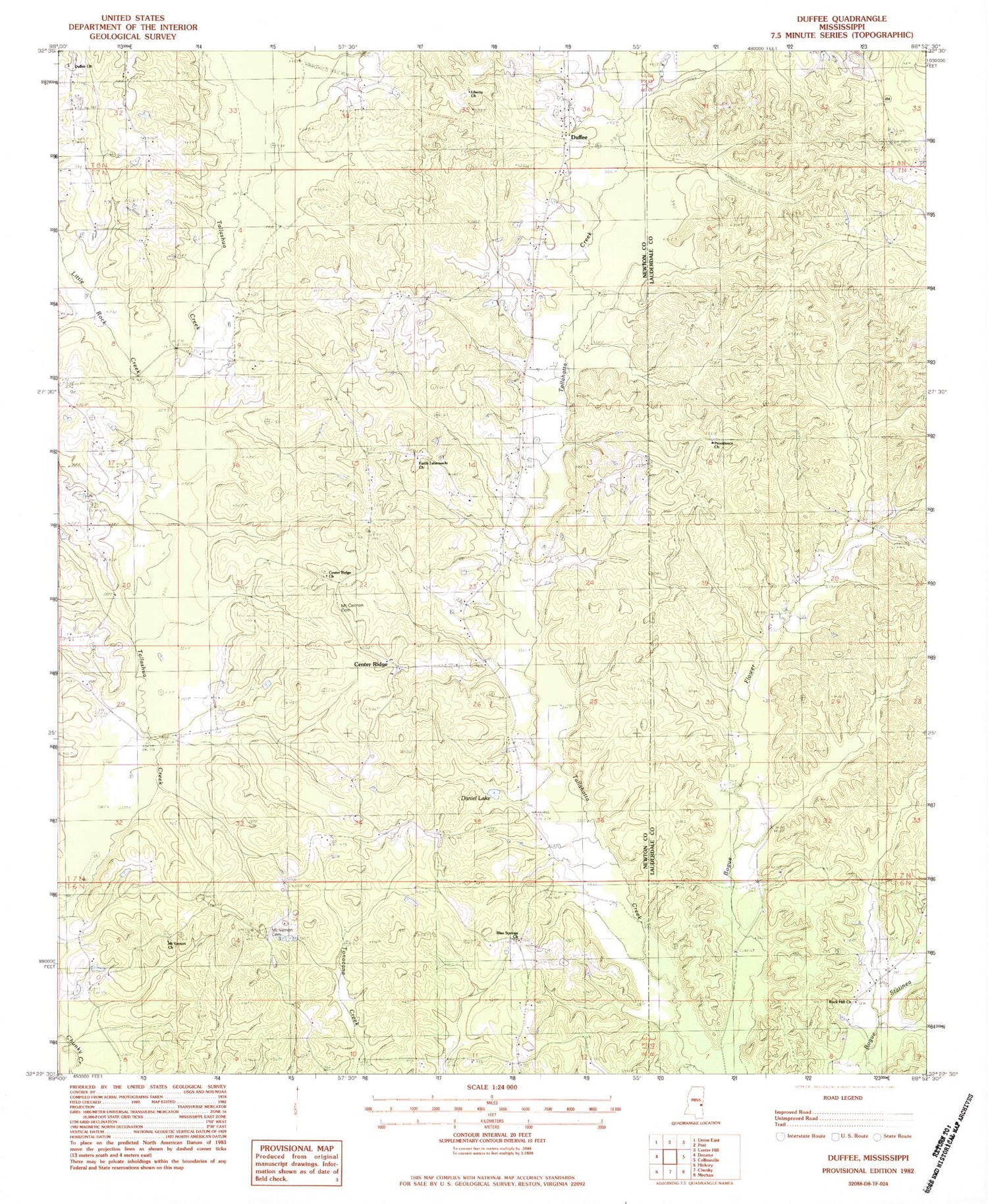 Classic USGS Duffee Mississippi 7.5'x7.5' Topo Map Image