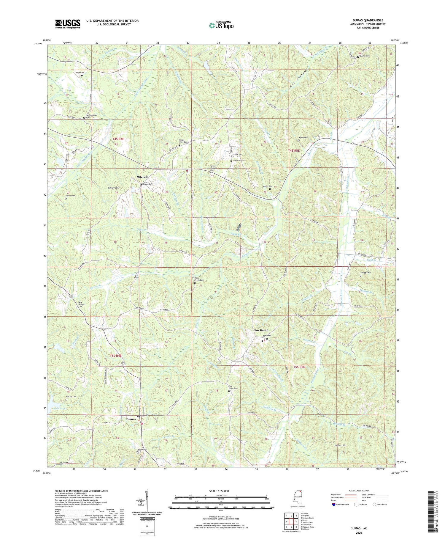 Dumas Mississippi US Topo Map Image