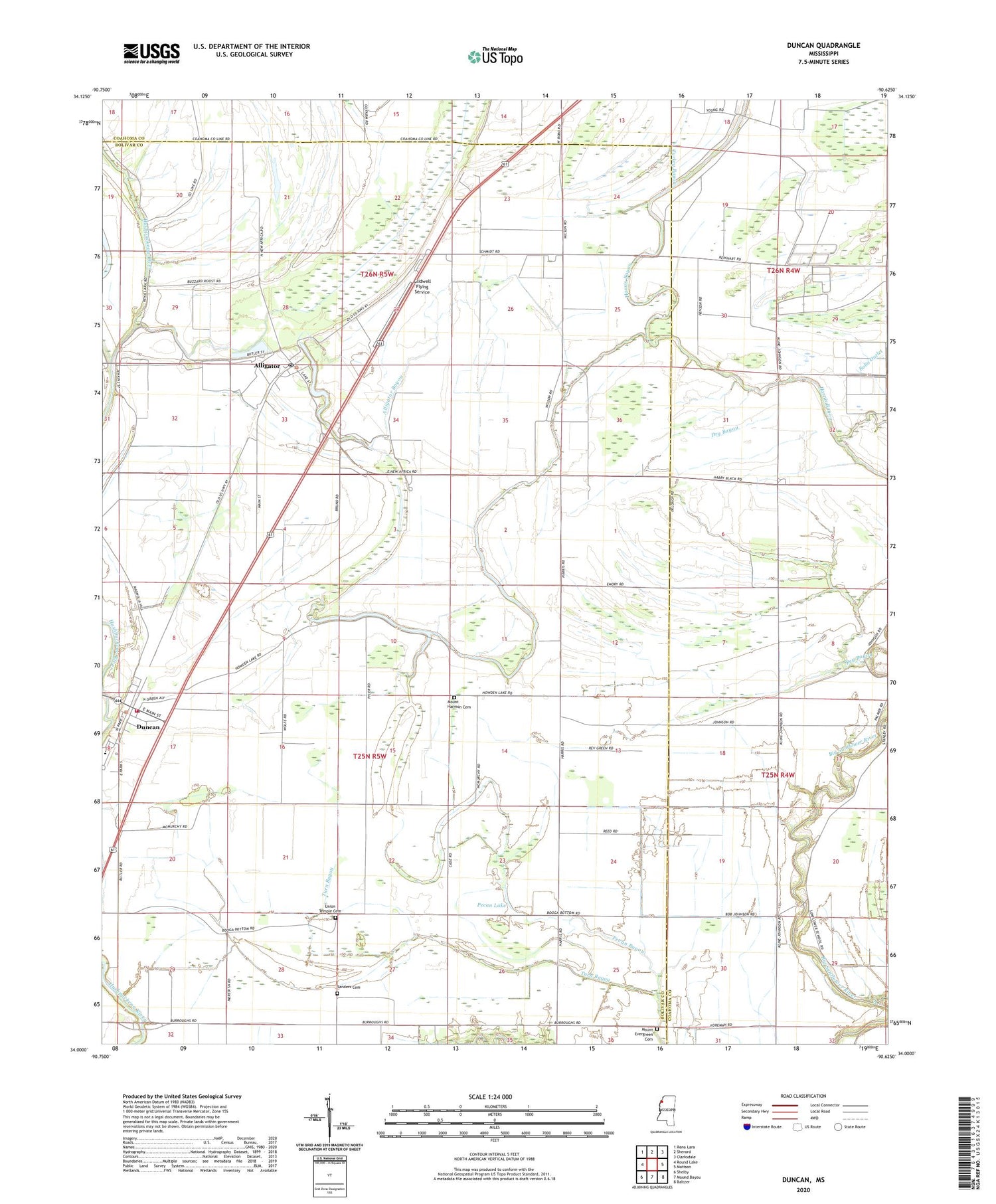 Duncan Mississippi US Topo Map Image