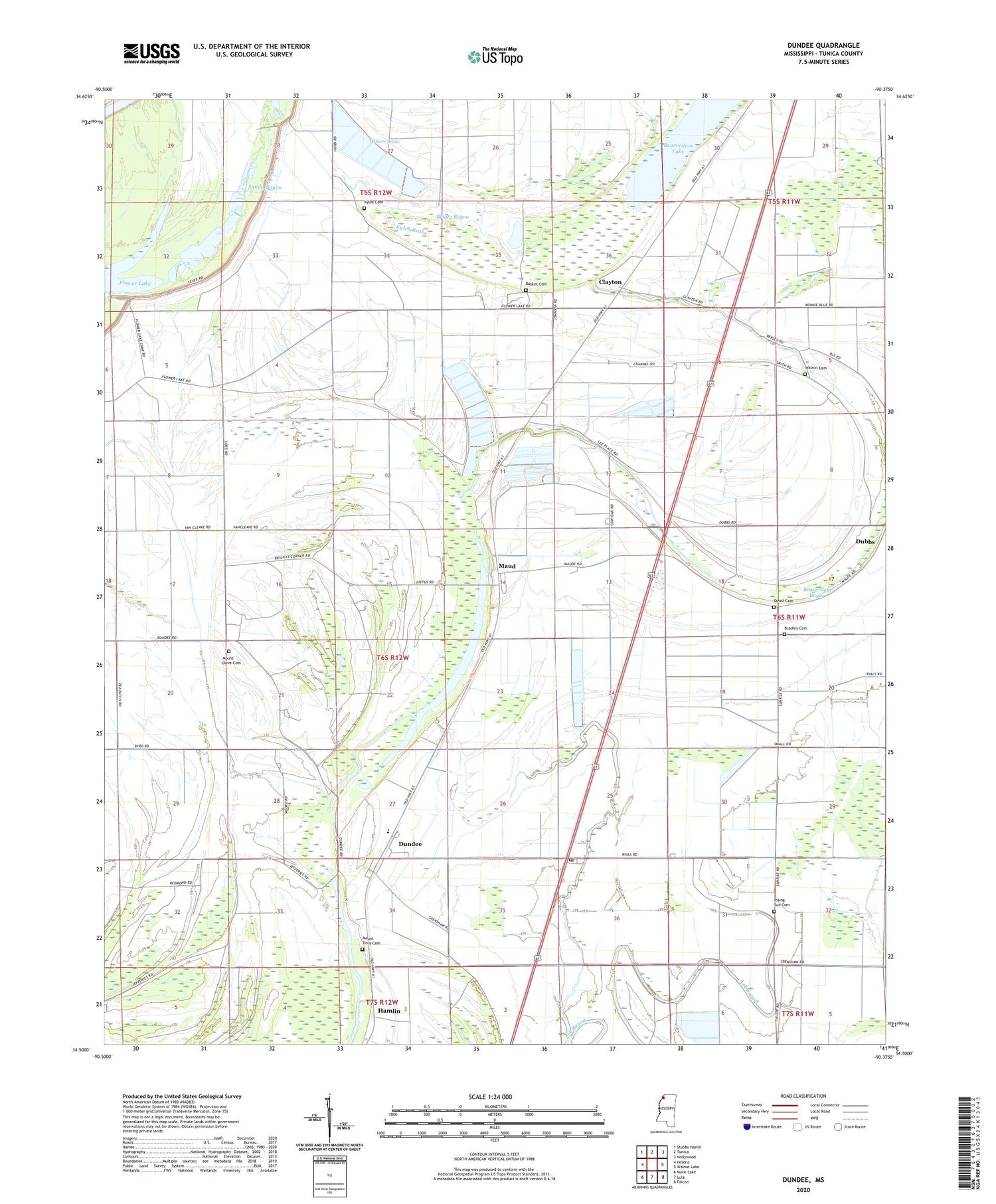 Dundee Mississippi US Topo Map Image