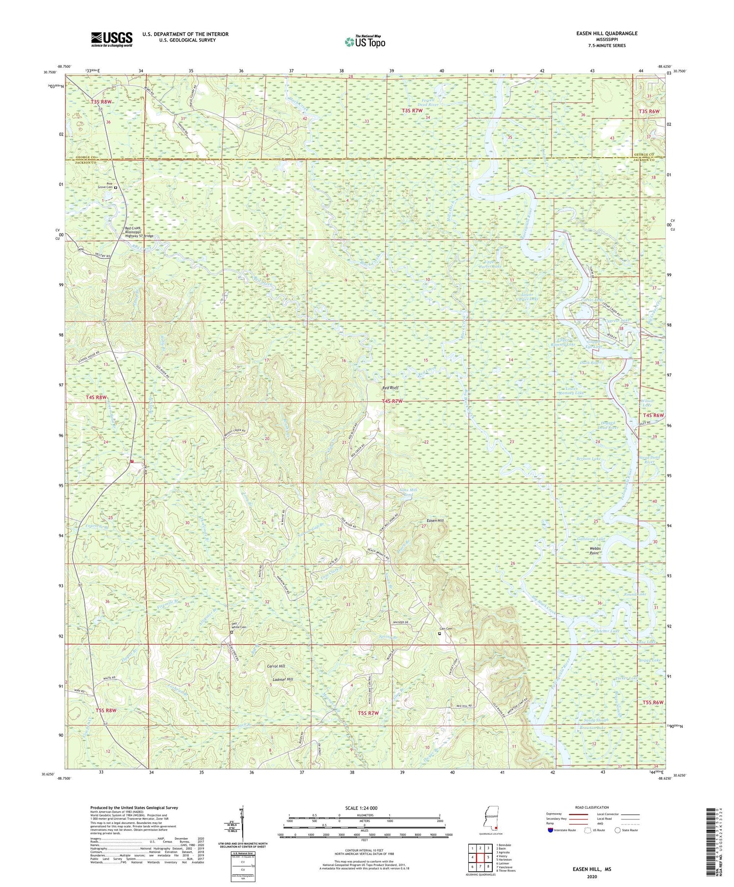 Easen Hill Mississippi US Topo Map Image