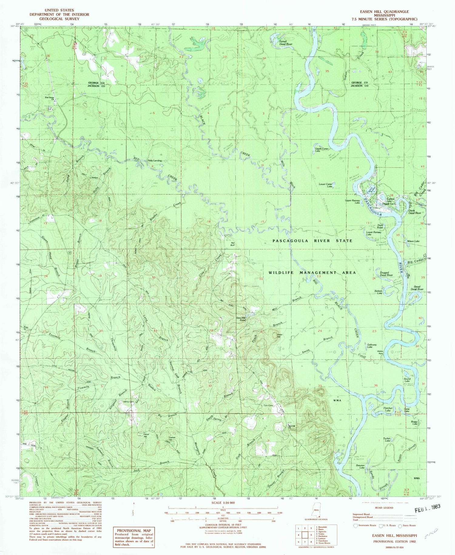 Classic USGS Easen Hill Mississippi 7.5'x7.5' Topo Map Image