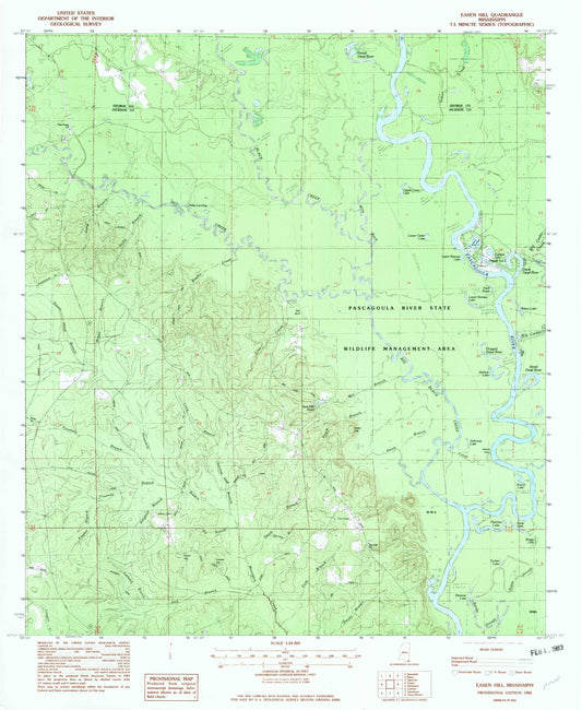 Classic USGS Easen Hill Mississippi 7.5'x7.5' Topo Map Image