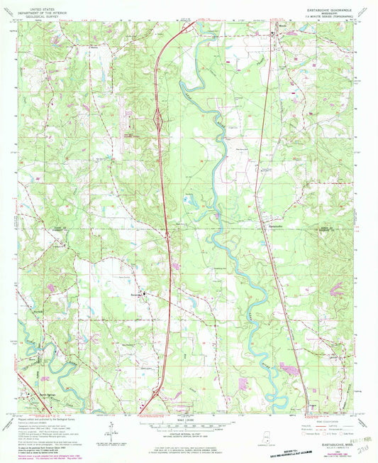 Classic USGS Eastabuchie Mississippi 7.5'x7.5' Topo Map Image
