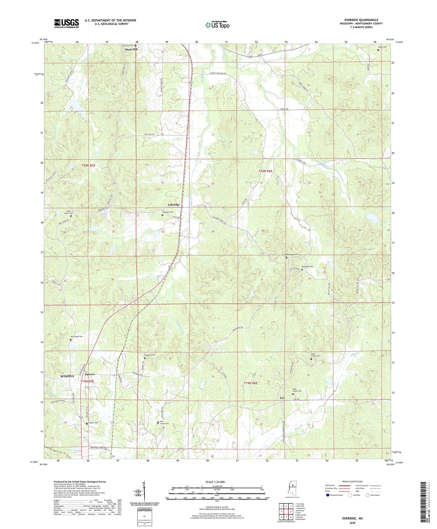Eskridge Mississippi US Topo Map Image
