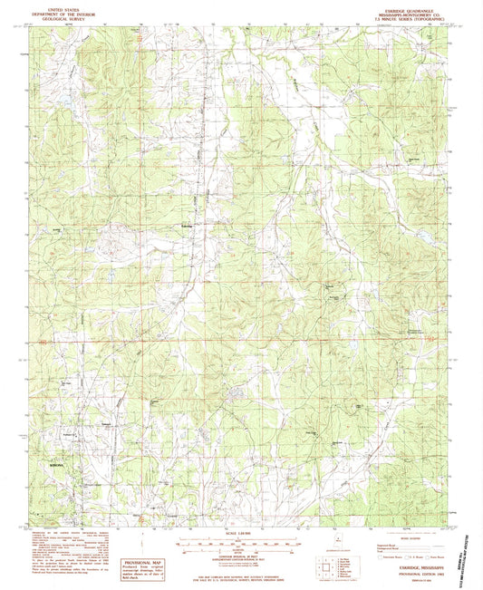 Classic USGS Eskridge Mississippi 7.5'x7.5' Topo Map Image