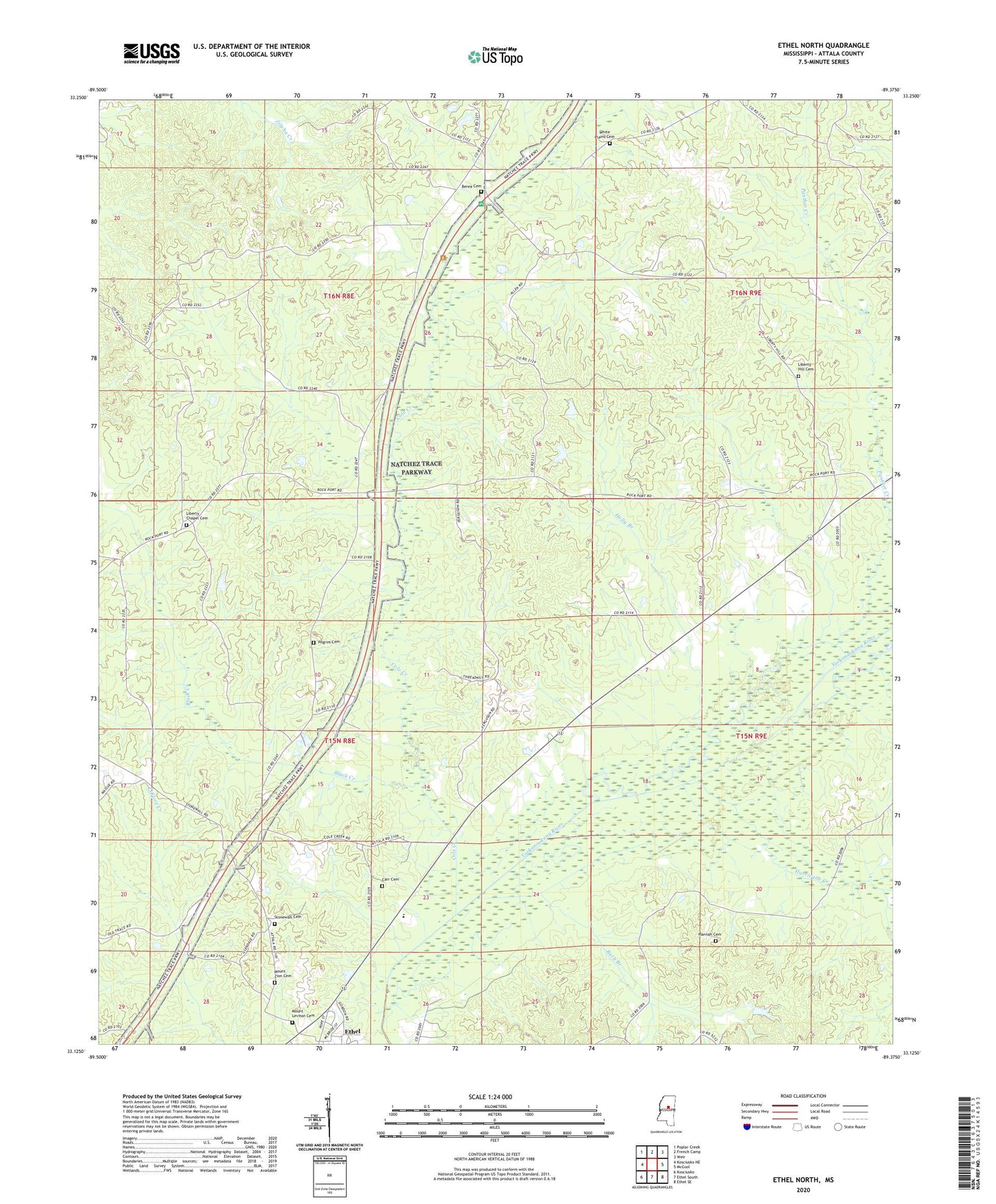 Ethel North Mississippi US Topo Map Image