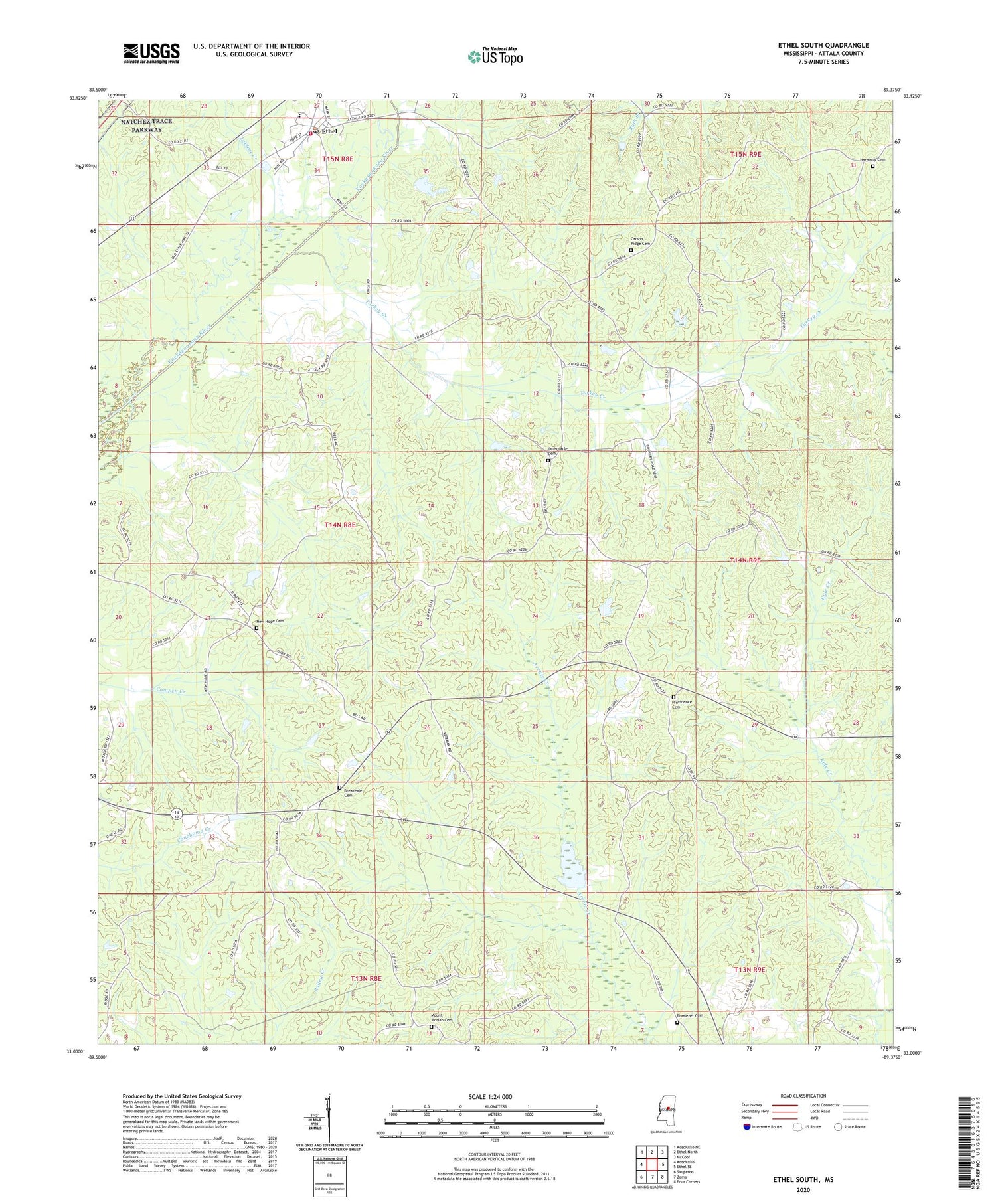 Ethel South Mississippi US Topo Map Image