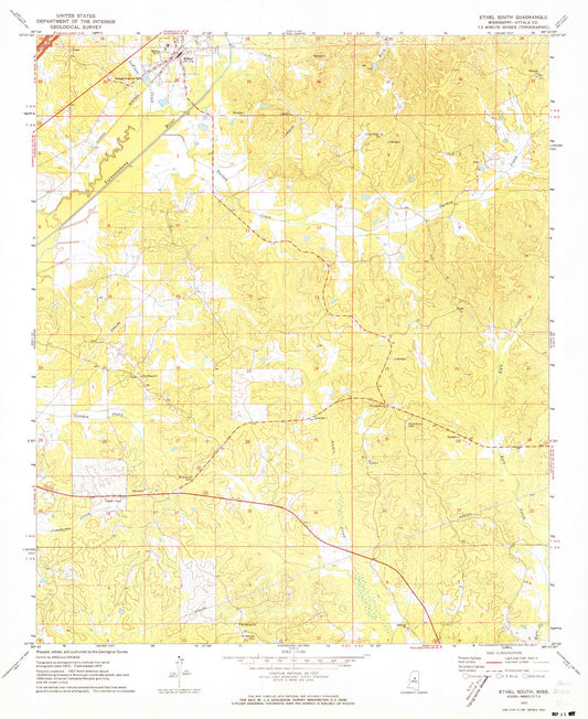 Classic USGS Ethel South Mississippi 7.5'x7.5' Topo Map Image