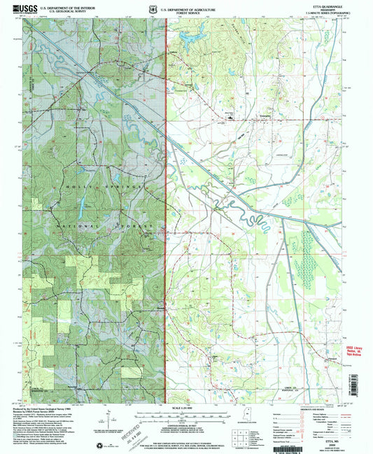Classic USGS Etta Mississippi 7.5'x7.5' Topo Map Image