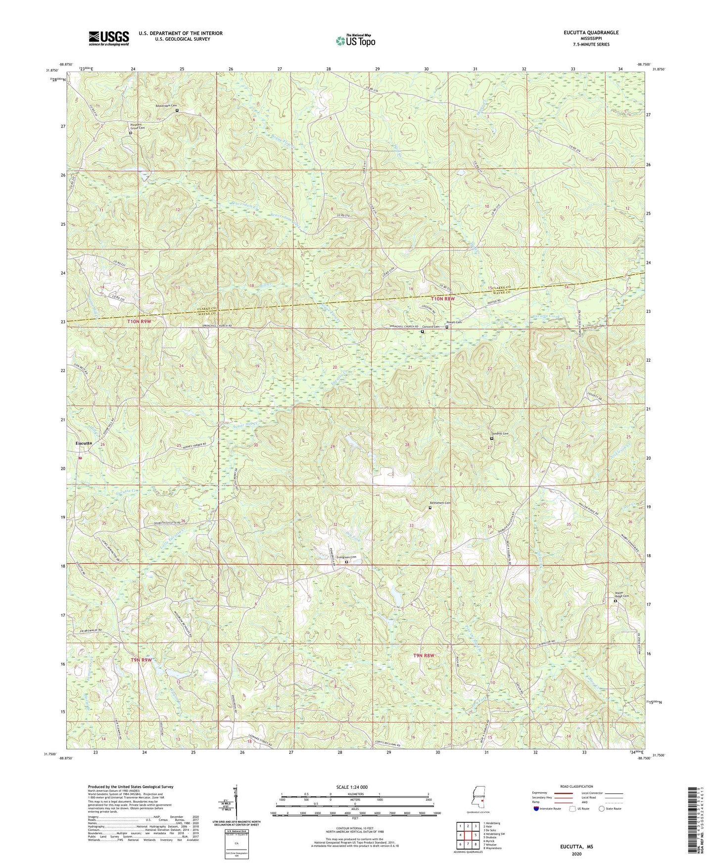 Eucutta Mississippi US Topo Map Image