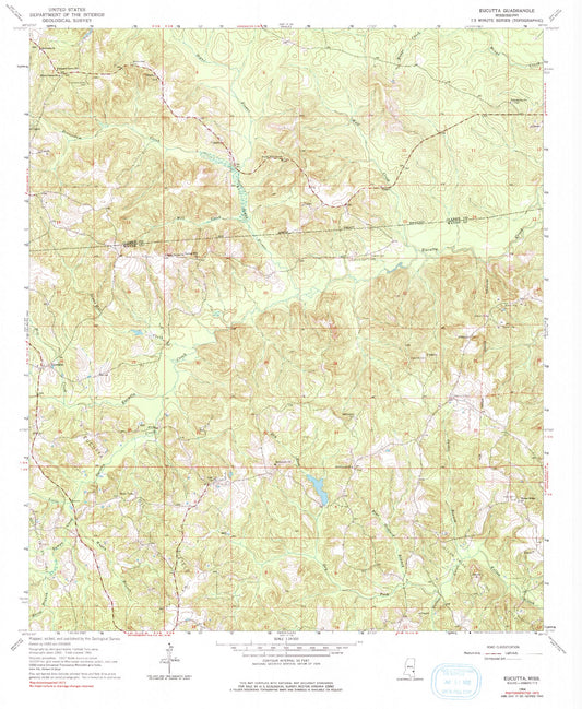 Classic USGS Eucutta Mississippi 7.5'x7.5' Topo Map Image