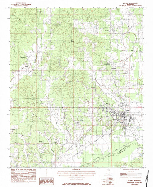 Classic USGS Eupora Mississippi 7.5'x7.5' Topo Map Image