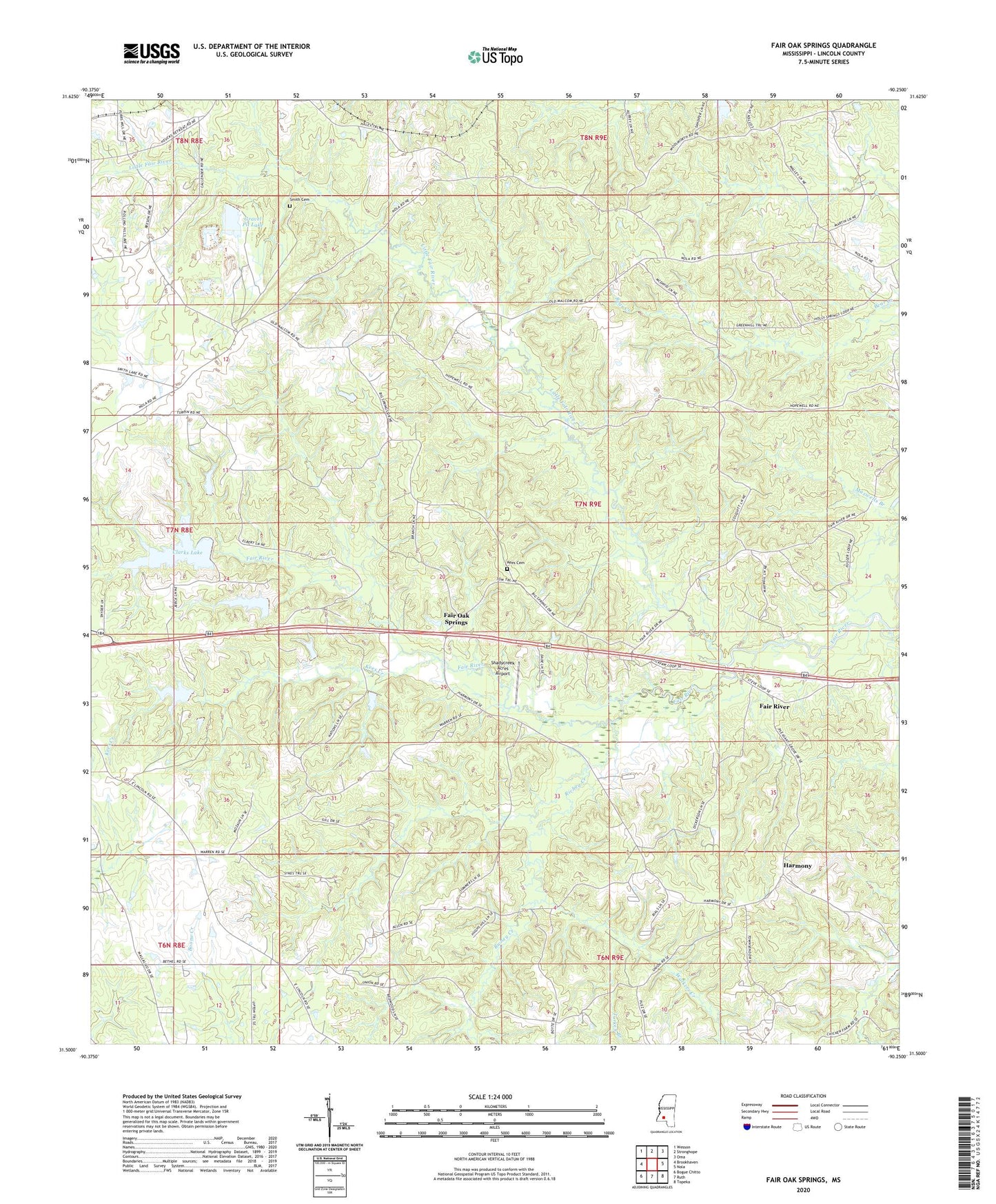 Fair Oak Springs Mississippi US Topo Map Image