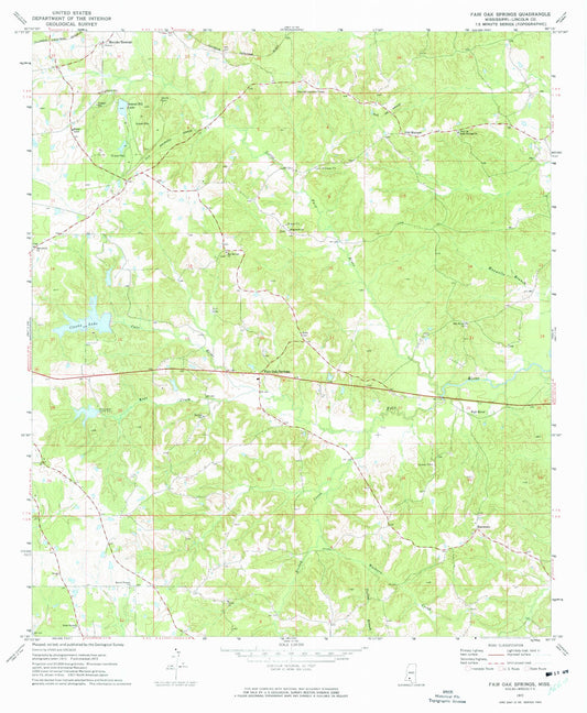 Classic USGS Fair Oak Springs Mississippi 7.5'x7.5' Topo Map Image