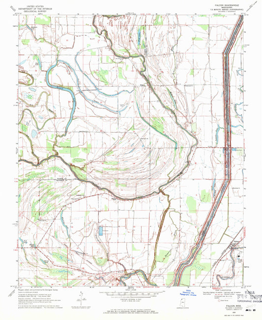 Classic USGS Falcon Mississippi 7.5'x7.5' Topo Map Image