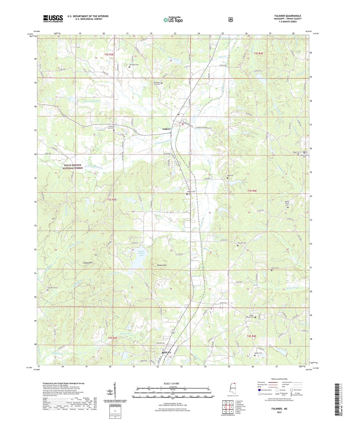 Falkner Mississippi US Topo Map Image