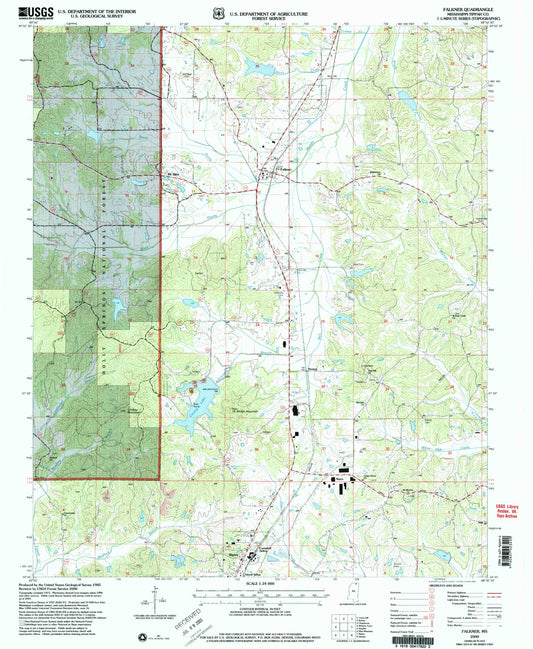 Classic USGS Falkner Mississippi 7.5'x7.5' Topo Map Image