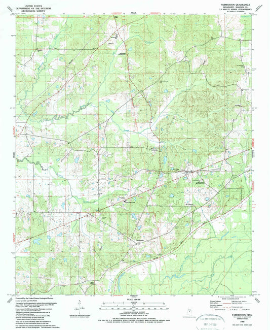 Classic USGS Farmhaven Mississippi 7.5'x7.5' Topo Map Image