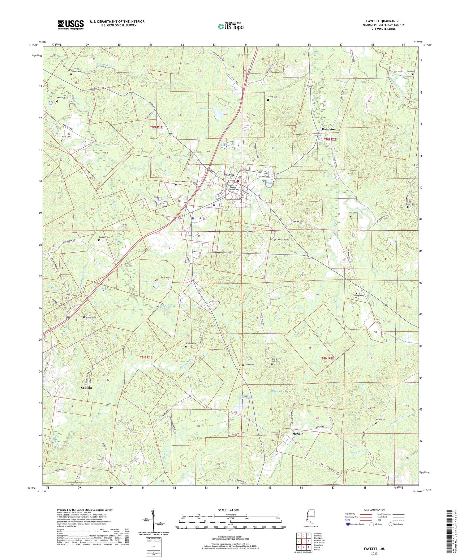 Fayette Mississippi US Topo Map Image