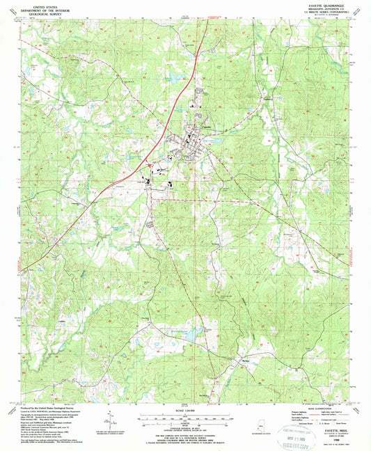 Classic USGS Fayette Mississippi 7.5'x7.5' Topo Map Image
