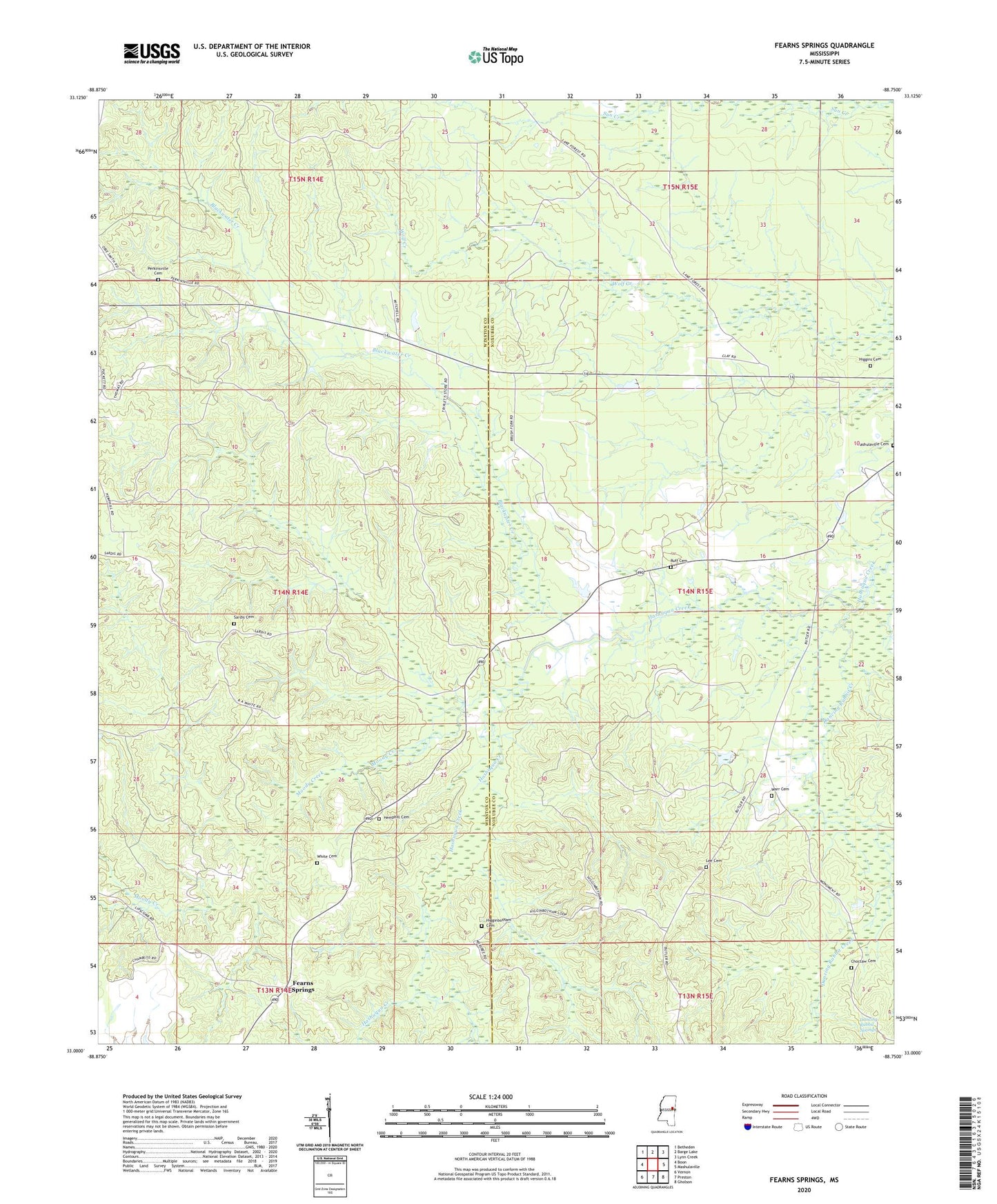 Fearns Springs Mississippi US Topo Map Image