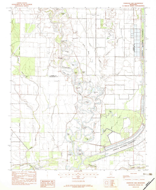 Classic USGS Fishhook Lake Mississippi 7.5'x7.5' Topo Map Image