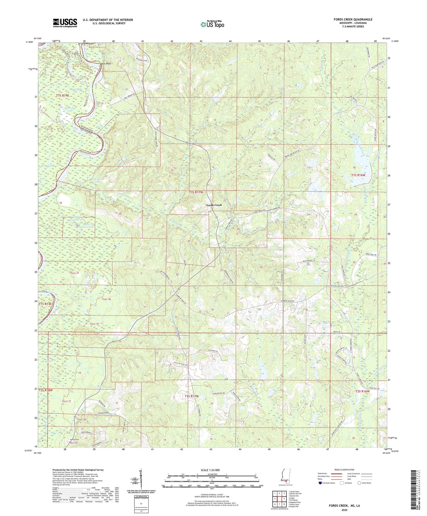Fords Creek Mississippi US Topo Map Image