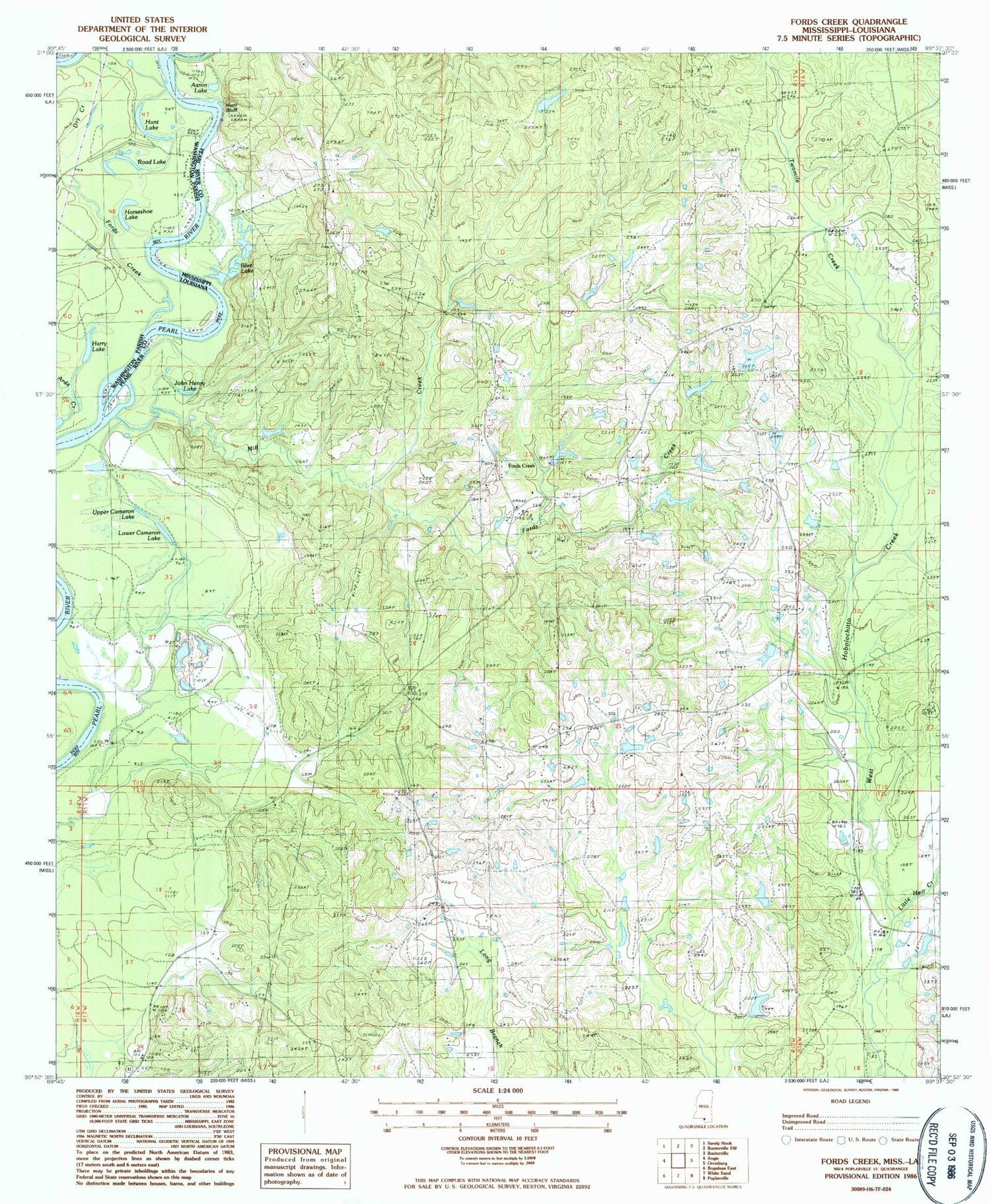 Classic USGS Fords Creek Mississippi 7.5'x7.5' Topo Map Image