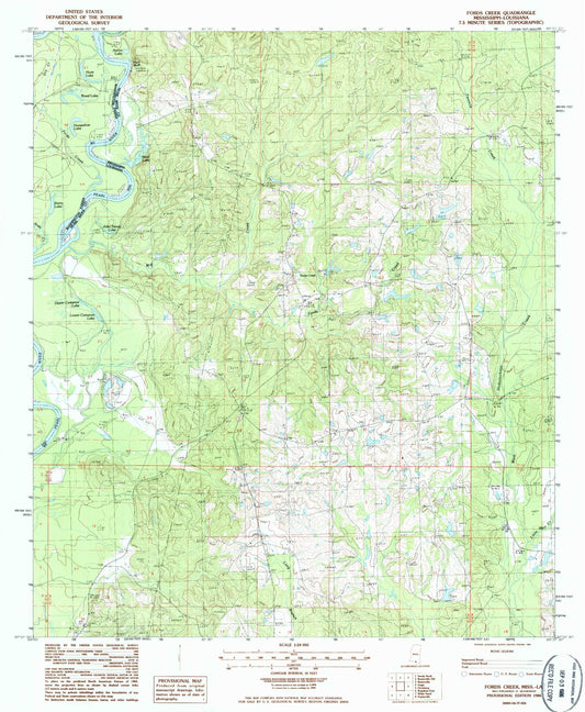 Classic USGS Fords Creek Mississippi 7.5'x7.5' Topo Map Image