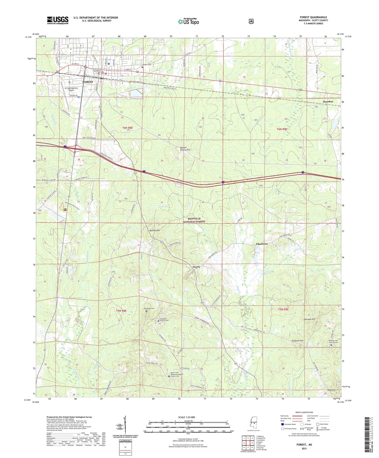 Forest Mississippi US Topo Map Image