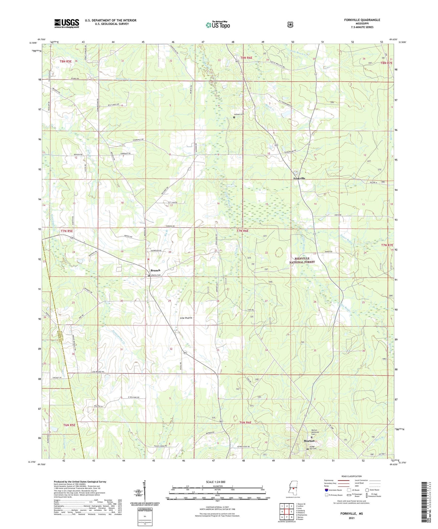 Forkville Mississippi US Topo Map Image