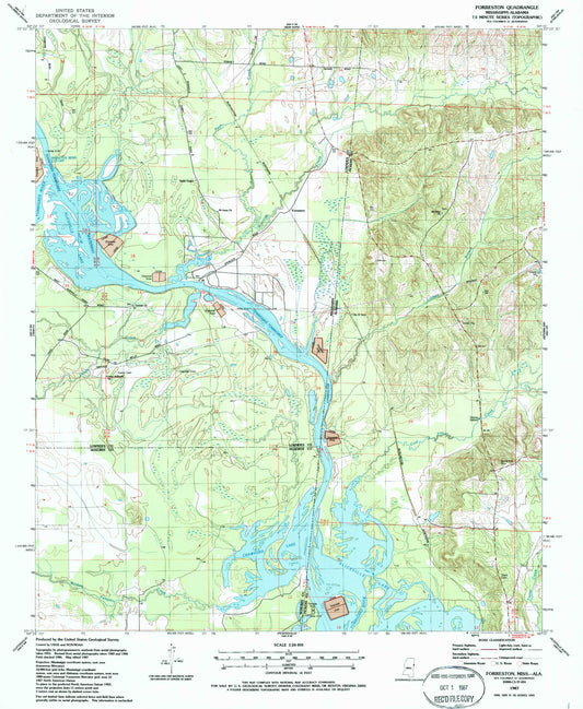 Classic USGS Forreston Mississippi 7.5'x7.5' Topo Map Image