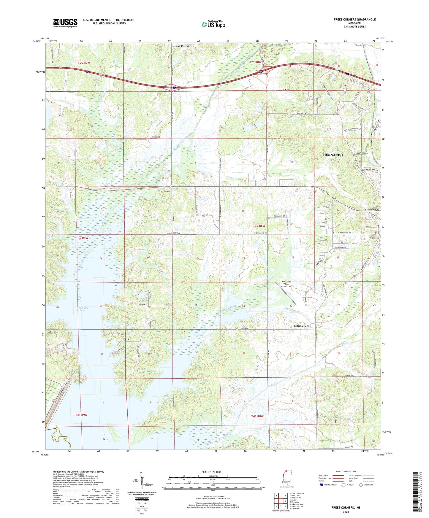 Frees Corners Mississippi US Topo Map Image