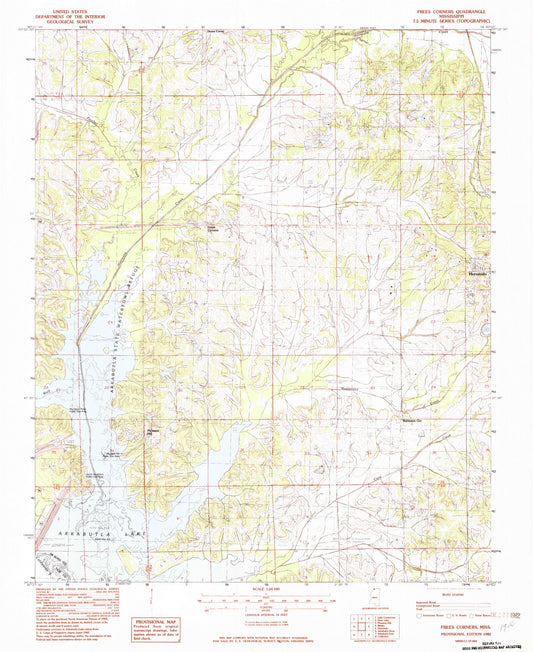 Classic USGS Frees Corners Mississippi 7.5'x7.5' Topo Map Image