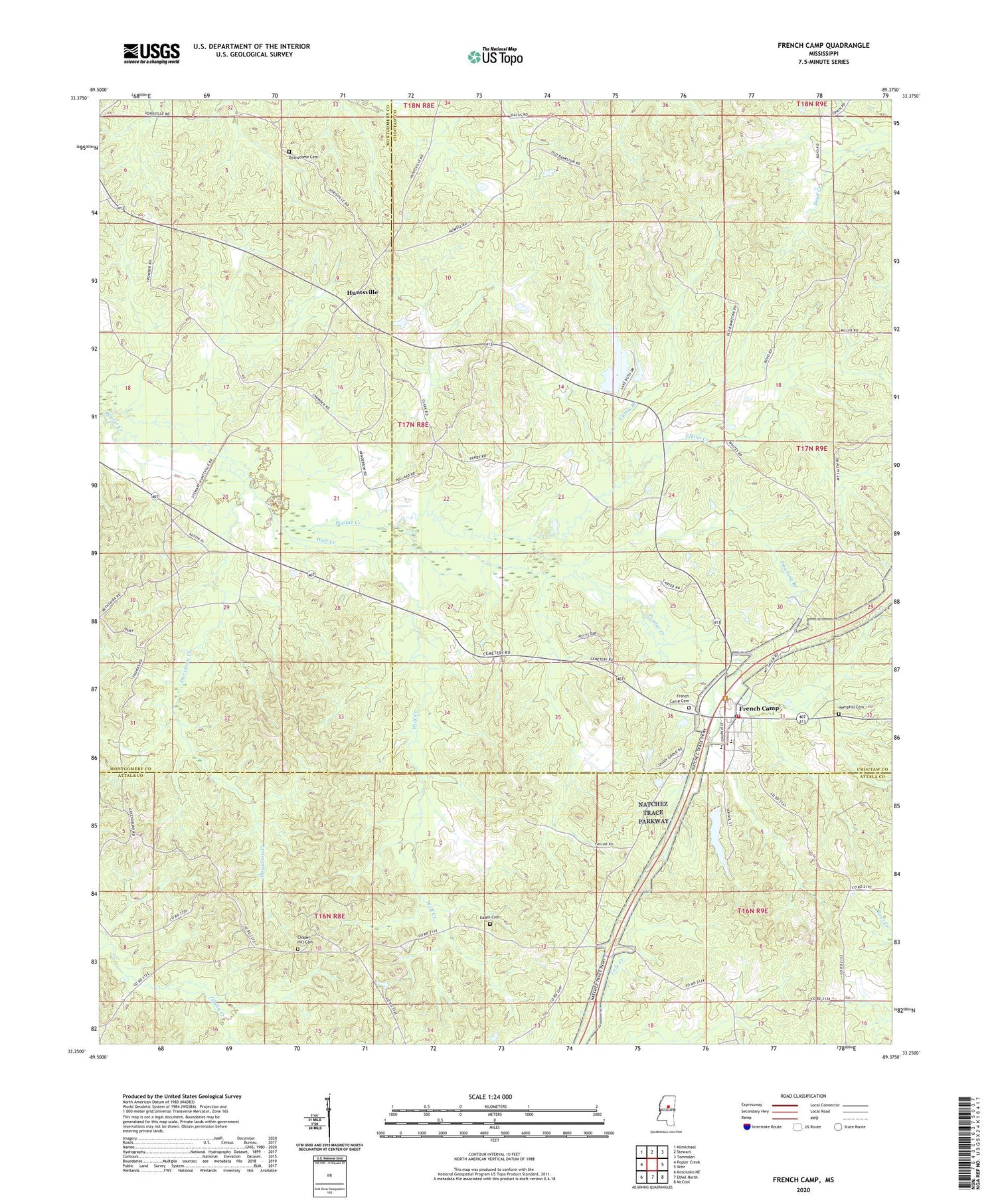 French Camp Mississippi US Topo Map Image