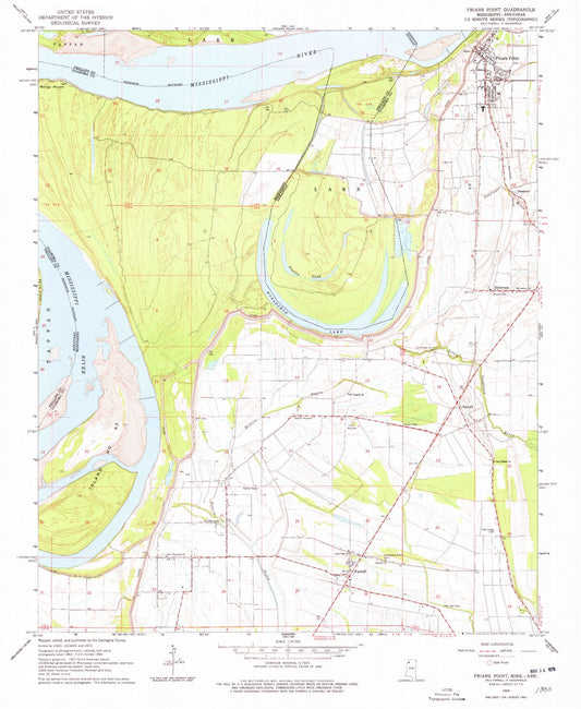 Classic USGS Friars Point Mississippi 7.5'x7.5' Topo Map Image