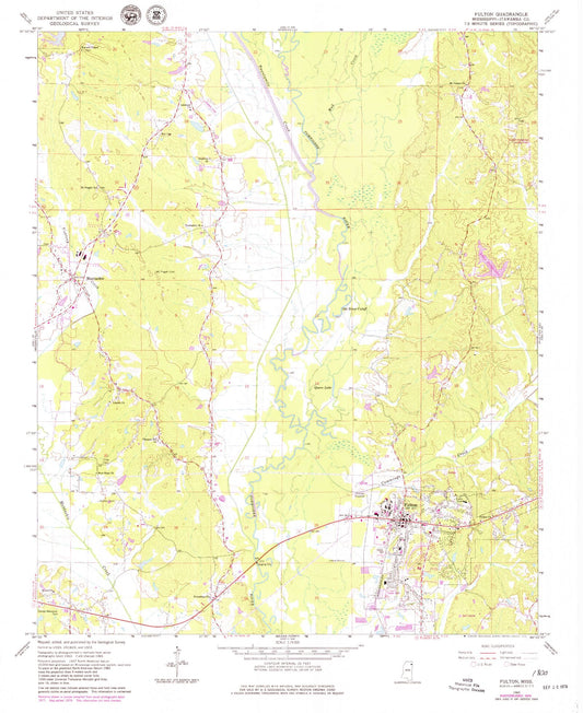 Classic USGS Fulton Mississippi 7.5'x7.5' Topo Map Image