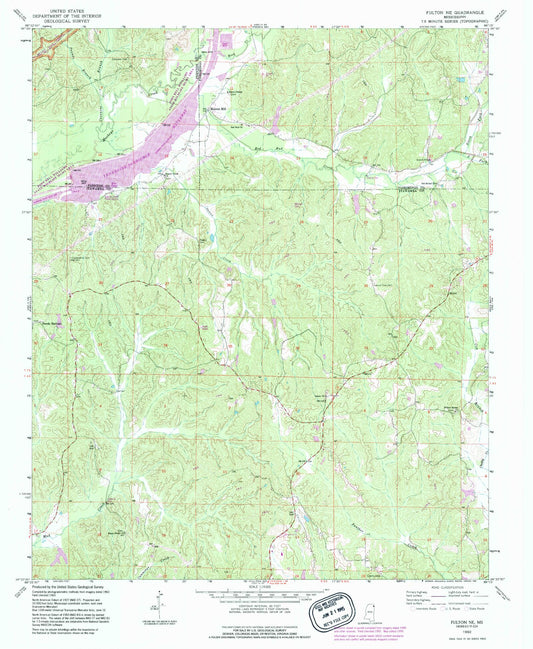 Classic USGS Fulton NE Mississippi 7.5'x7.5' Topo Map Image