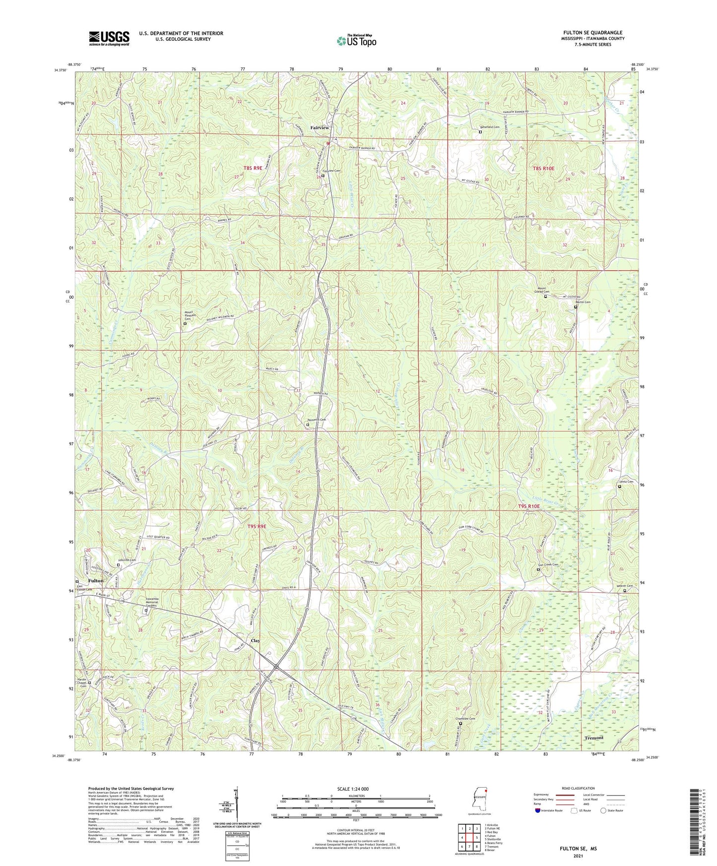 Fulton SE Mississippi US Topo Map Image