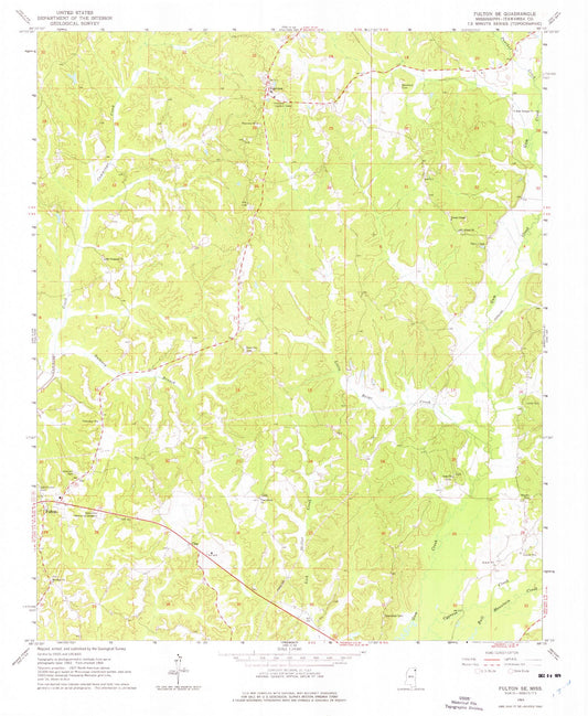 Classic USGS Fulton SE Mississippi 7.5'x7.5' Topo Map Image