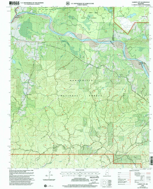 Classic USGS Garden City Mississippi 7.5'x7.5' Topo Map Image