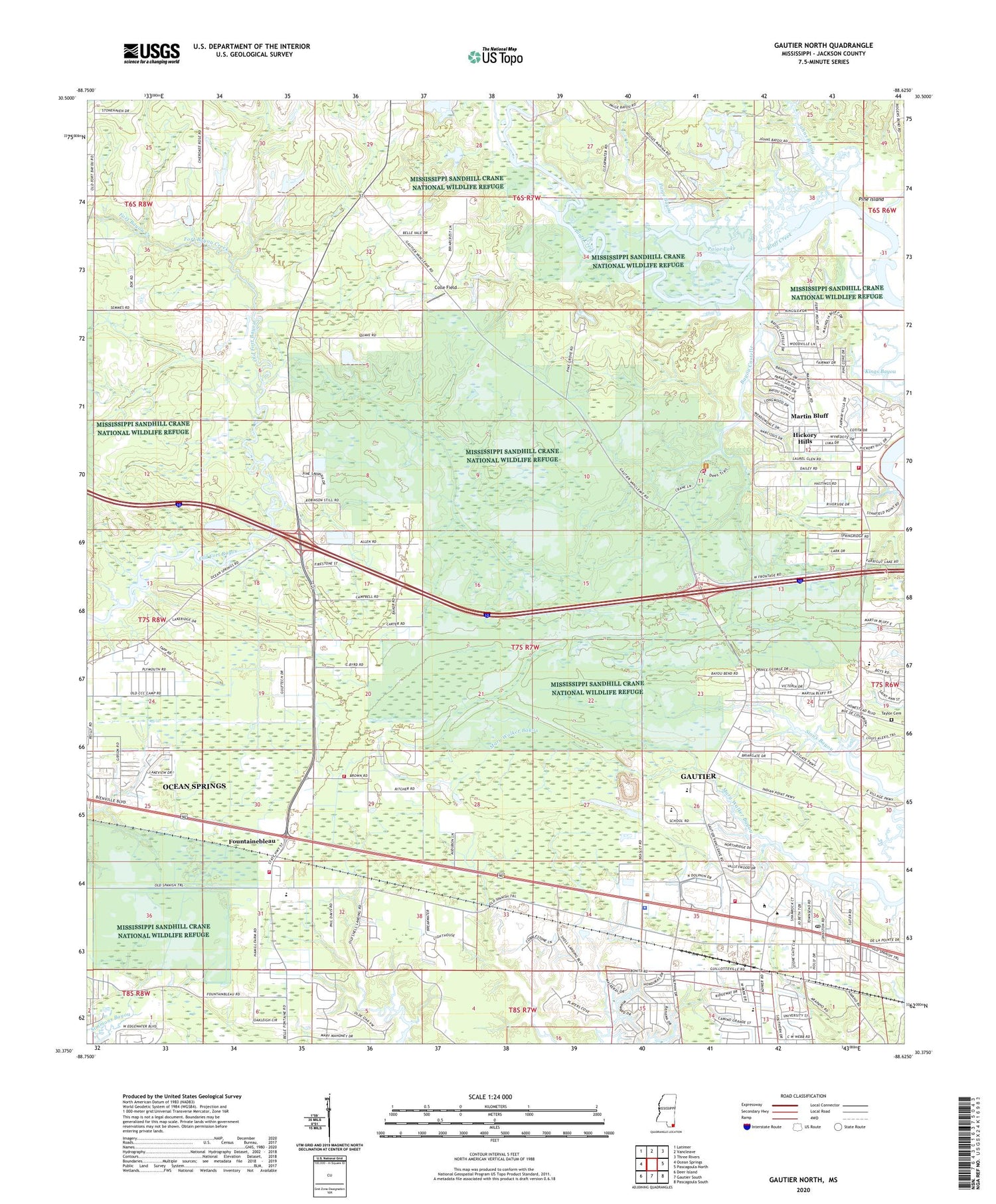 Gautier North Mississippi US Topo Map Image