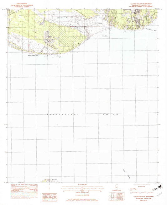Classic USGS Gautier South Mississippi 7.5'x7.5' Topo Map Image