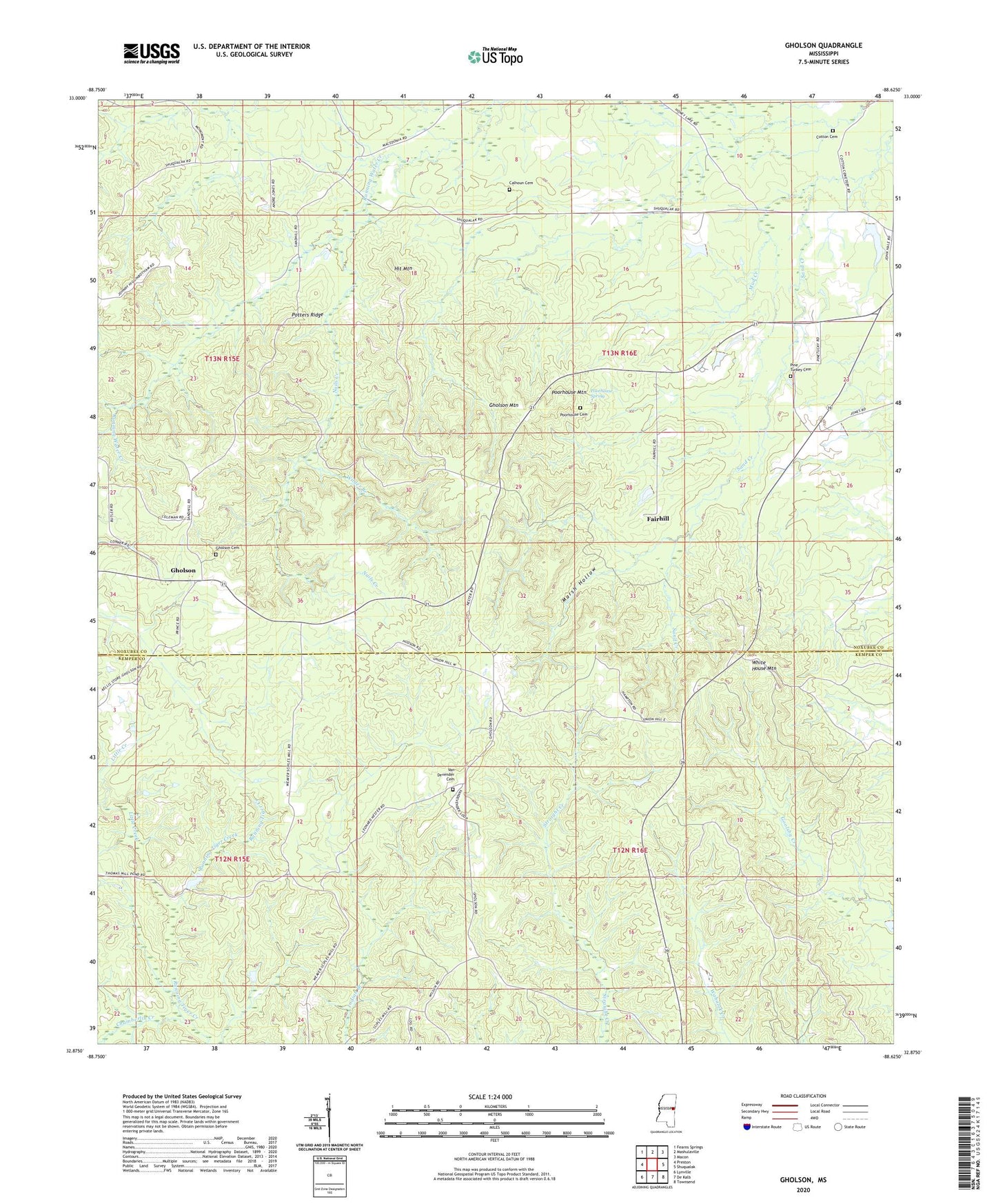 Gholson Mississippi US Topo Map Image