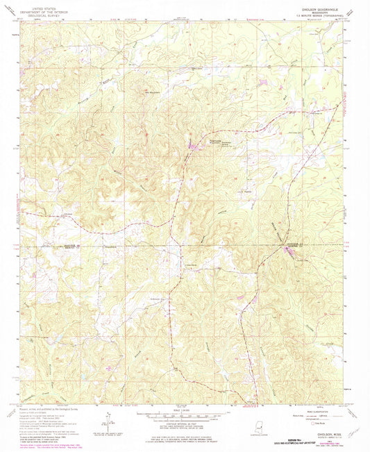 Classic USGS Gholson Mississippi 7.5'x7.5' Topo Map Image