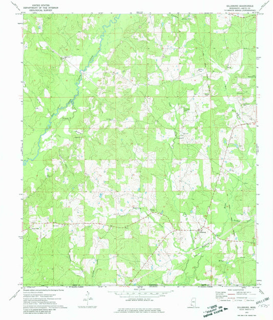 Classic USGS Gillsburg Mississippi 7.5'x7.5' Topo Map Image